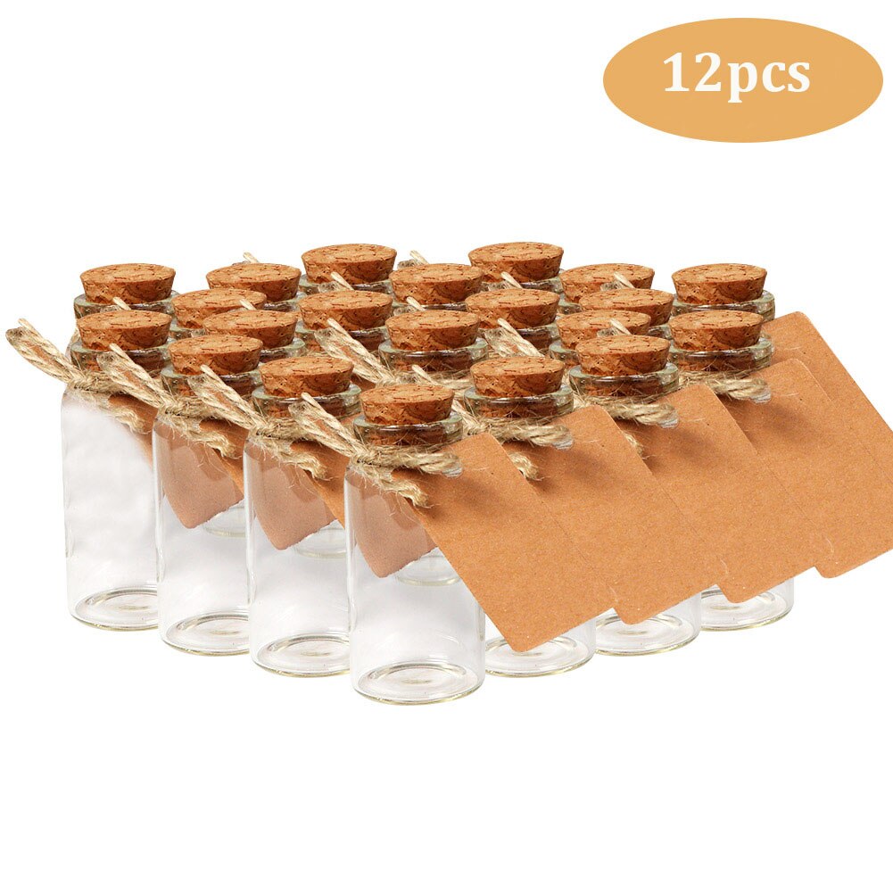 25ml mini glasflaska med kork klar önskan flaska hängande dekoration bröllop mittpunkt gynnar glasflaska burk bröllopsinredning: 12 st