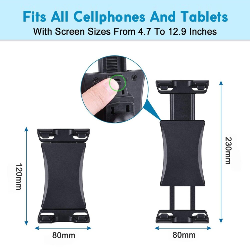 iBudim Bike Tablet Holder Indoor Gym Treadmill Handlebar Clip Tablet Mobile Phone Stand Bracket for iPad Air 10.9 Pro 12.9 Inch