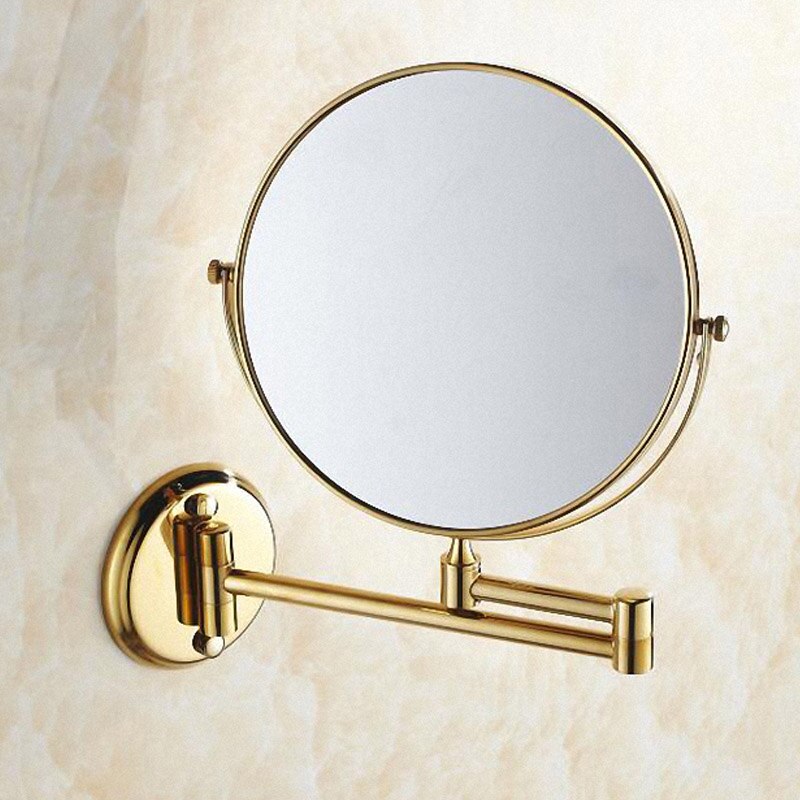 Bathroom Magnifying Makeup Mirror, Double-Sided 1X/3X, Extendable Folding Arm, Wall Mounted Vanity Round Mirrors, Solid Brass: Polished Gold