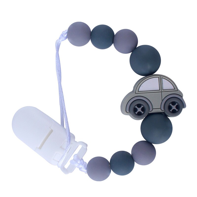 Baby Molars Silicone Beads Pacifier Clip Chain Silicone Car Teether Anti-lost Chain Baby Teether: gray
