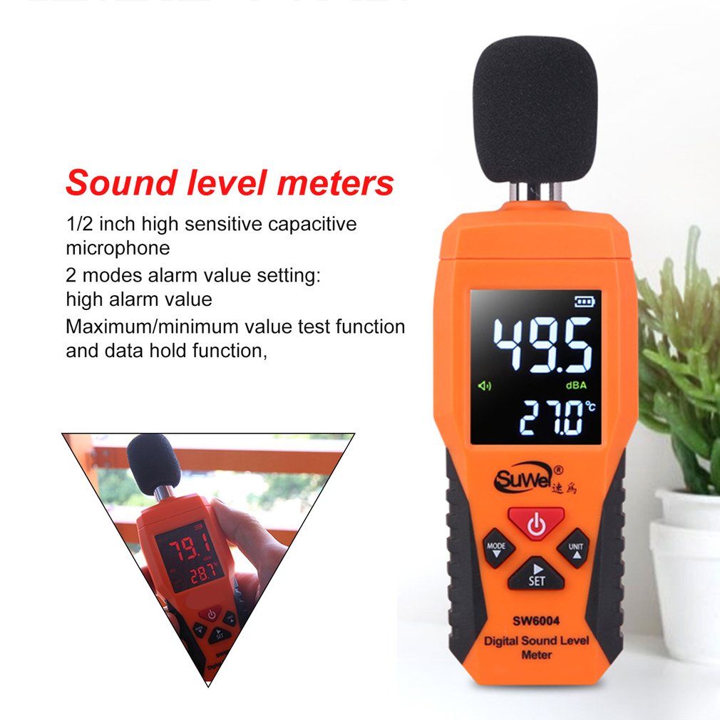 Digital Sound Level dB Meters 30dB~130dB Decibe Noise Logger Detector Diagnostic Tool Temperature Tester With Backlight