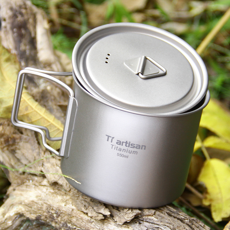 Tiartisan 350 ml 750 ml Tatinium-Tasse, Wandergeschirr, faltbarer Griff, Kaffeetassen mit Deckel, leichte, gefrostete Tassen