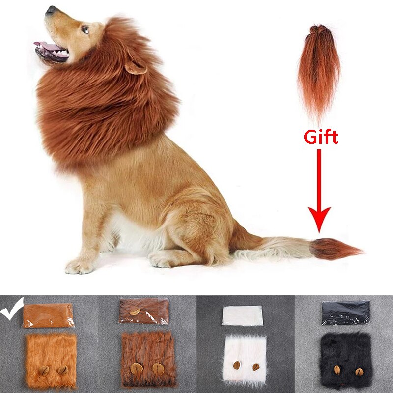 Peluca de perro León para mascotas, ropa de Cosplay, disfraz de transfiguraciOn, peluca de pelo cálido de invierno para perros grandes, accesorios para fiestas navideñas