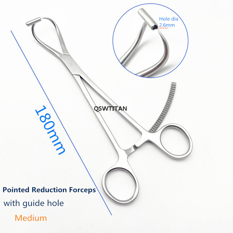 Pinzas de reducción puntiagudas ortopédicas con orificio de guía, pinzas de reducción ósea de acero inoxidable: With Serrated-M