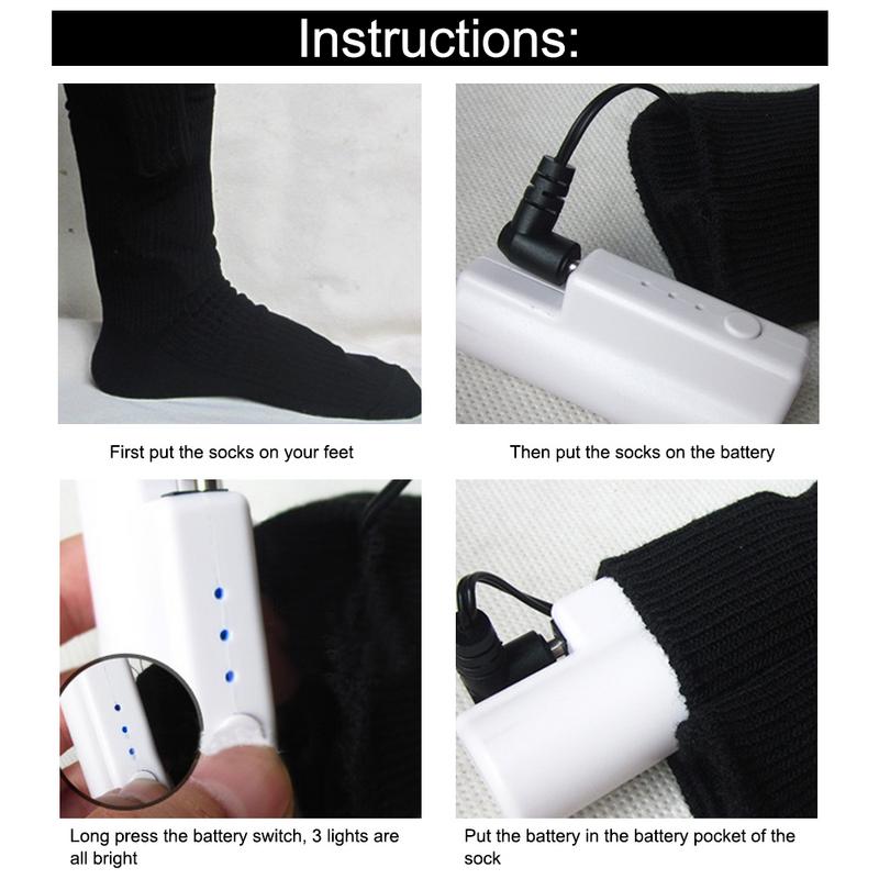 Thermal Cotton Heated Socks Sport Skiing Socks Winter Foot Warmer Electric Warming Sock Battery Power Men Women US Plug