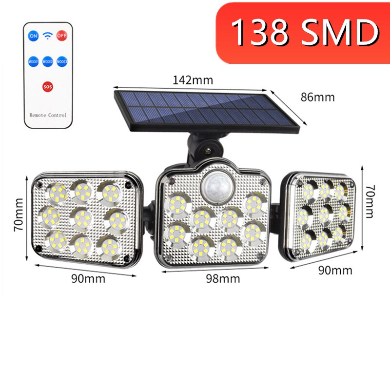 Solar LED Light Outdoor Motion Sensor Solar Powered Garden Lamp 3 Heads Remote Control Waterproof Wall lamp For Garden Street: Style 1-Integrated