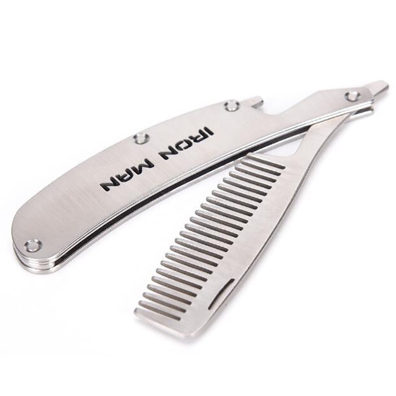 Peine plegable de acero inoxidable para hombre, herramienta para el cuidado de la barba, práctico y de uso