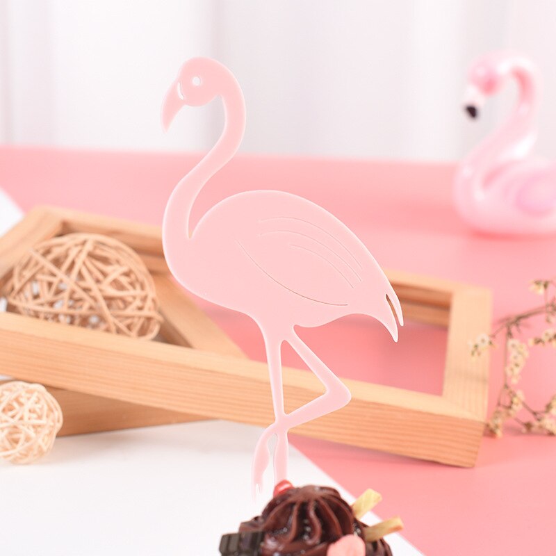Pink Flamingo Cake Topper Acrylic Cake Flags Birthday Kids Favors Cake Decoration Cupcake Topper for Wedding Dessert Table Decor: Pink