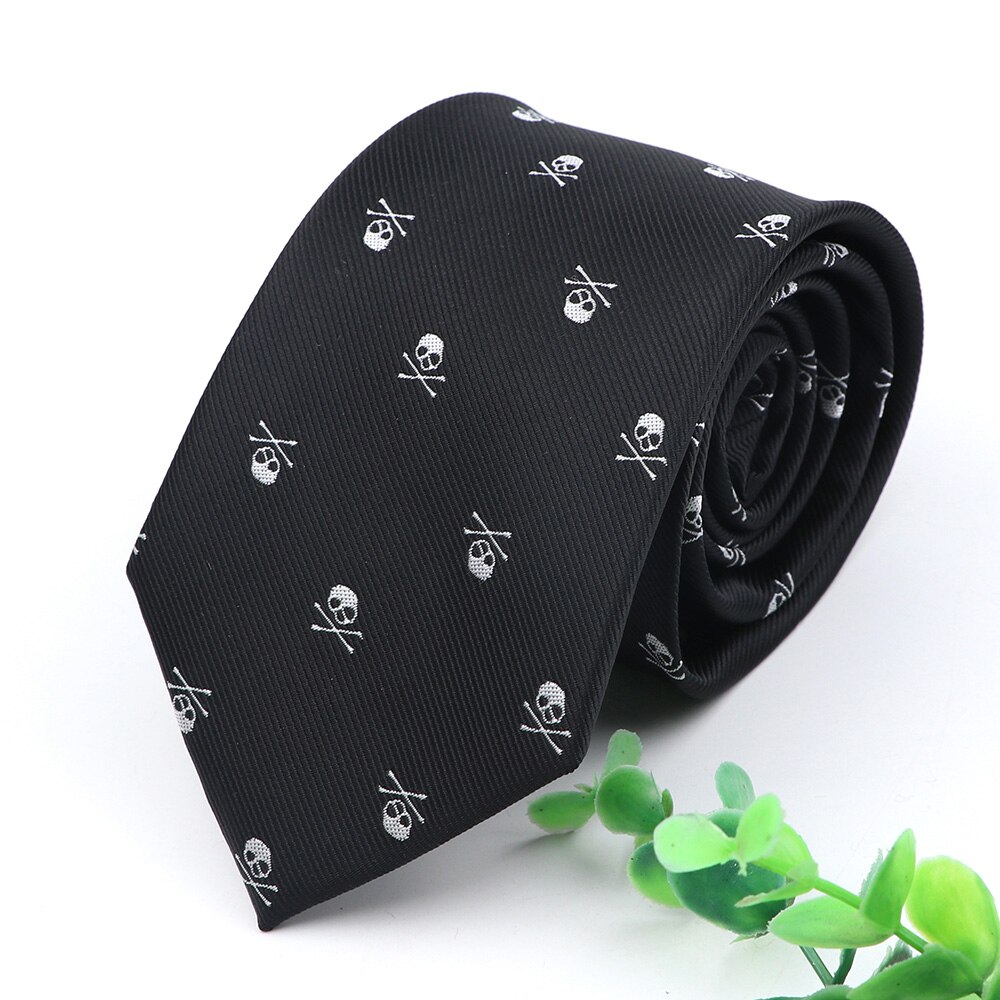 Skull Ties For Men Casual Slim Classic Polyester Neckties Man Tie for Wedding Halloween Party Male tie Neckwear: Tie 8cm-1