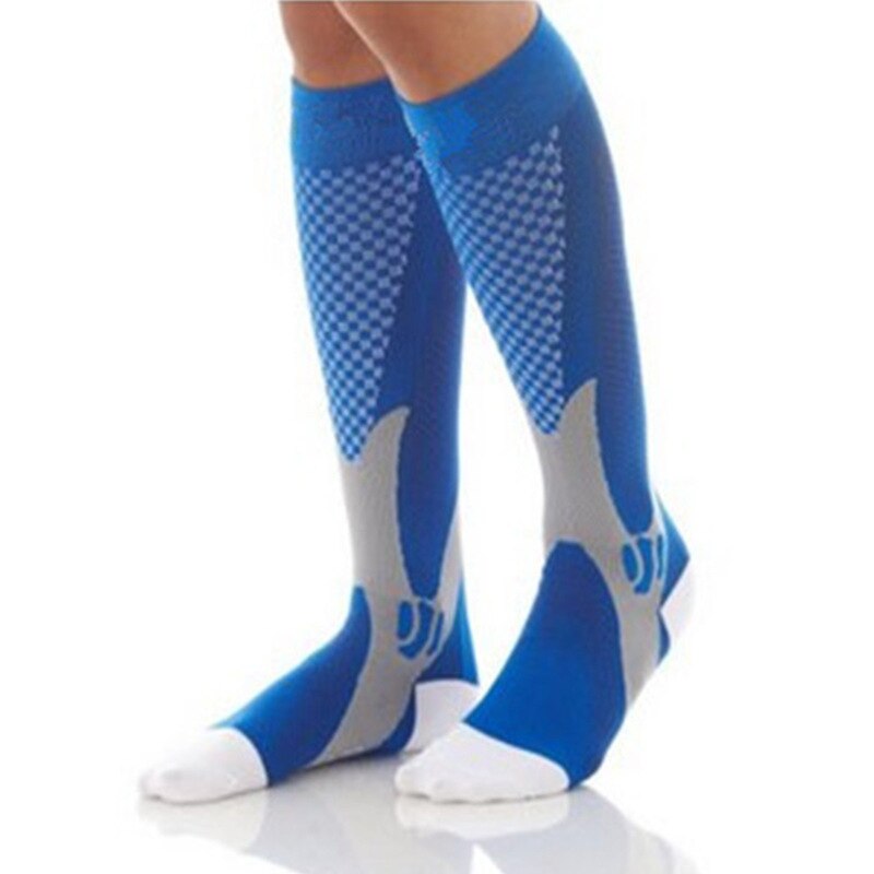 Men Women Compression Running Gym Socks Knee High Support Stockings Breathable Cycling Sports Socks for Socer Basketball Sport: blue / S/M