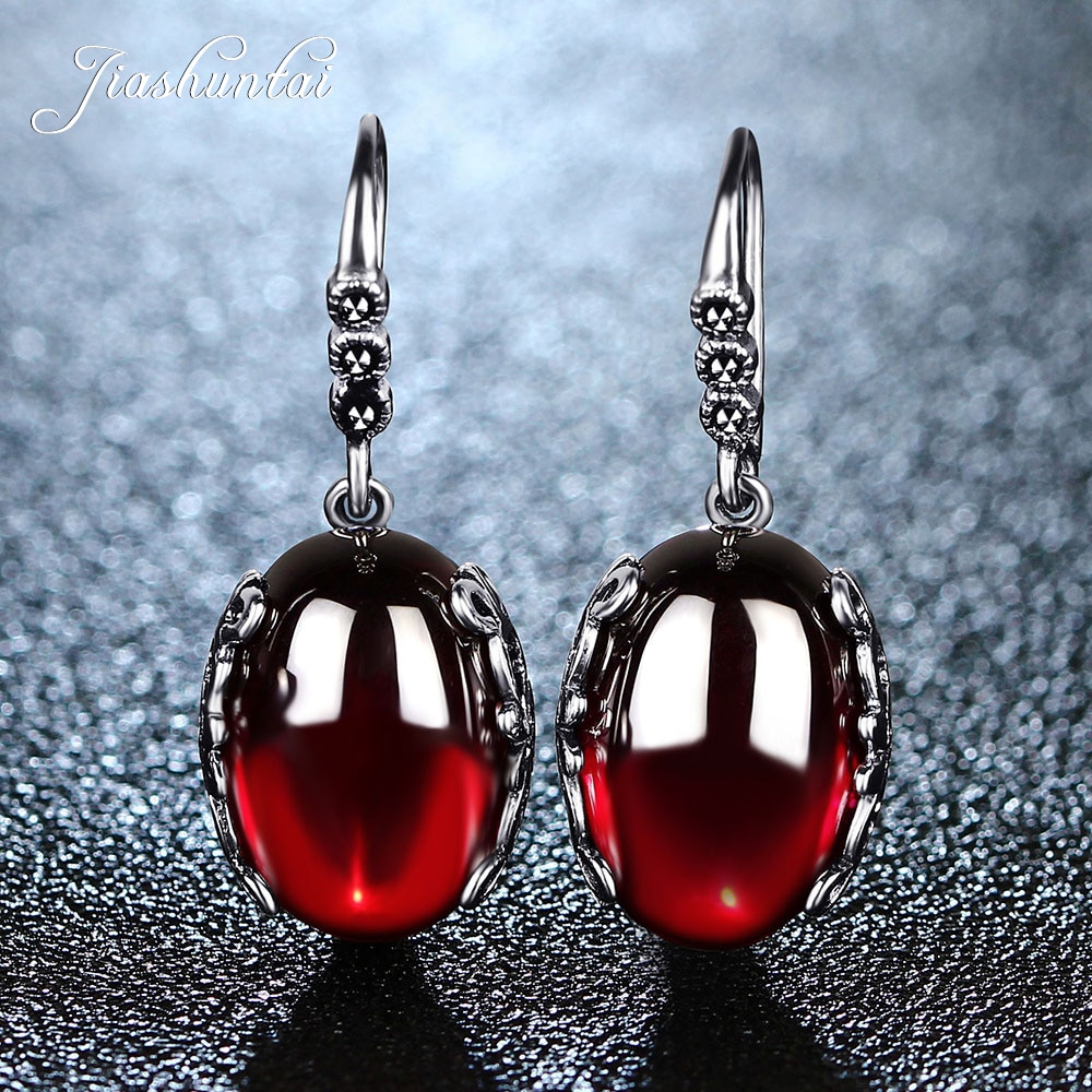 JIASHUNTAI Retrò Orecchini D'argento per Le Donne Dell'annata Rosso Giallo Pietre Preziose con 925 Sterling Silver pendientes Gioielli indiani