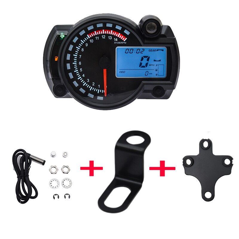 Einstellbare 7 Farben LCD Digital Universal- Tacho Motorrad Kilometerzähler Meter MAX 299 KM/H Motorrad Moto Armaturenbrett Zubehör: mit 2 Halterung