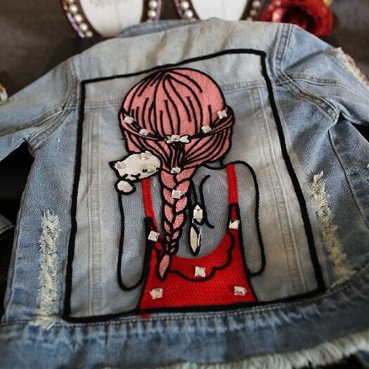 Cartoon Girls ricamo bambini ragazze giacca di Jeans cappotti nappa paillettes Jeans per bambini capispalla abbigliamento cappotto monopetto per ragazze