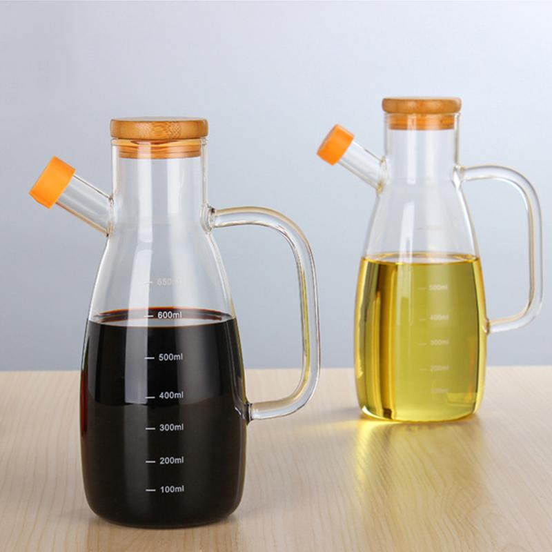 650ml högborosilikatglas olivolja vinäger kruka dispenser flaskor vinäger kan grym lagring med handtag och lock