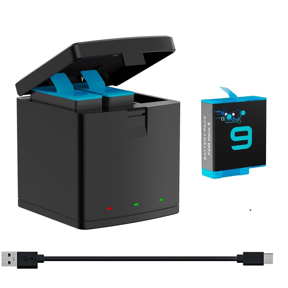 2000 mah batterier til gopro hero 9/10 batteri ,3- kanals usb oplader (fuldt kompatibel med officielt gopro 9 10 tilbehør): 1 oplader 1 batterier