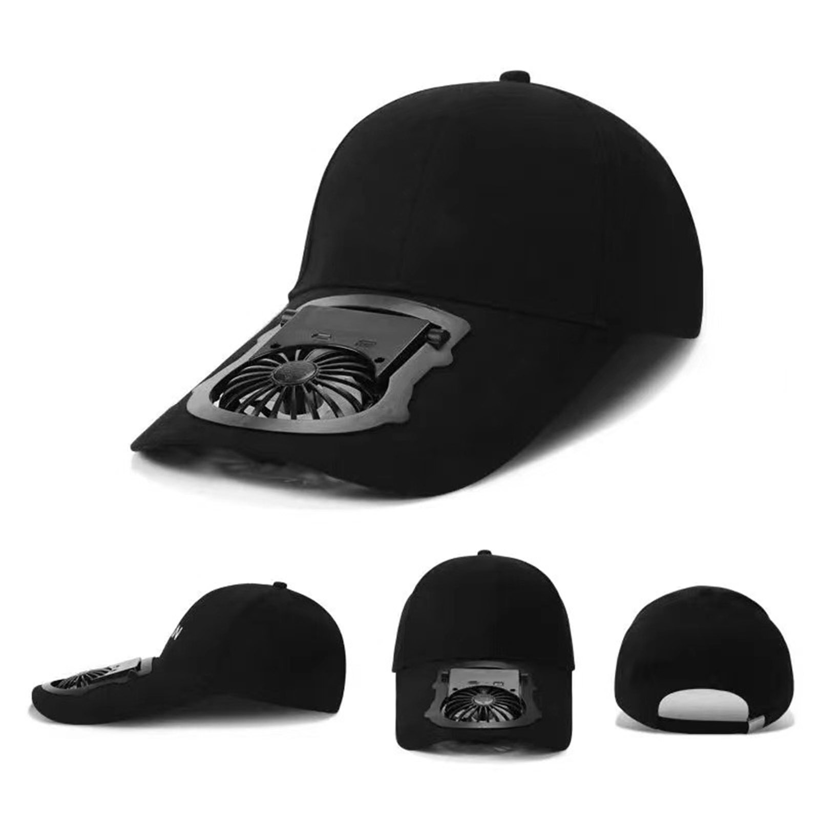 Summer Hat Fan USB Charging Breathable Sunscreen Solar Powered Fan Hat Summer Outdoor Camping Cooling Sport Hats: Black