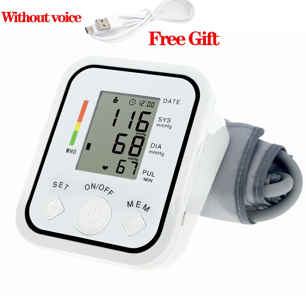 Automatisk digital overarms blodtryksmåler oximetro hjerteslag pulsmåler tonometer blodtryksmåler pulsometer: Hvid