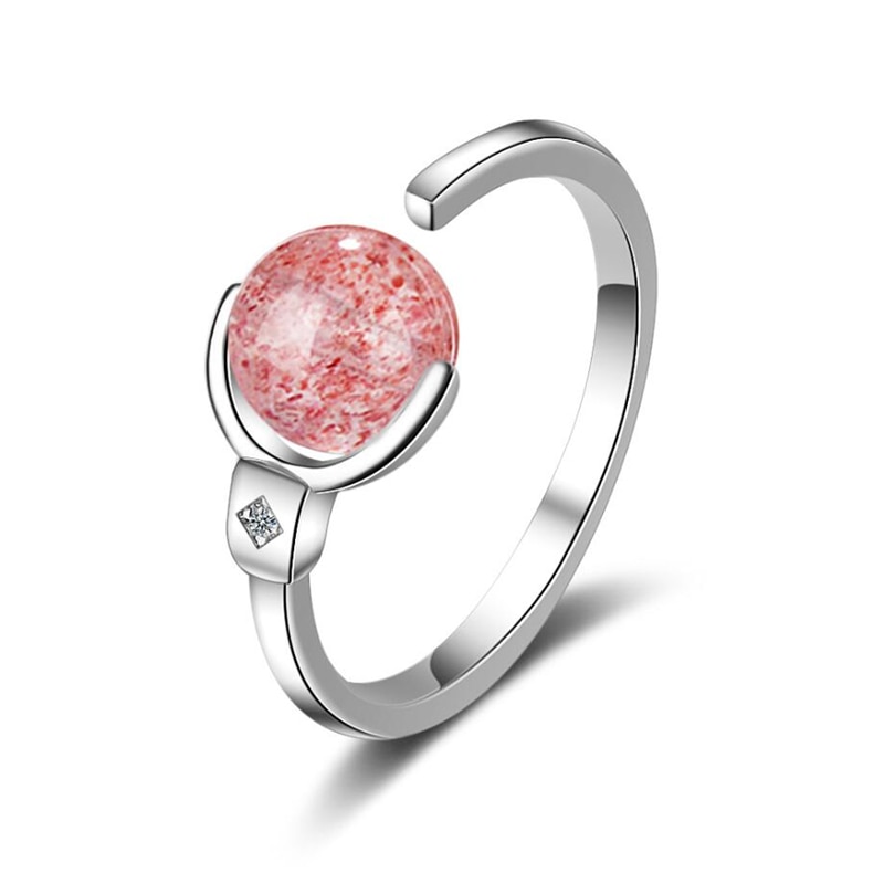 Única memória rosa morango natural cristal doce bonito legal 925 sterling silver feminino anéis de abertura redimensionáveis sri368