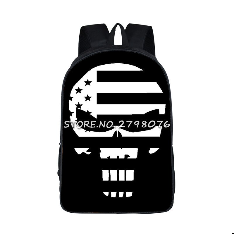 Mochila para chicas adolescentes de Punisher, morral escolar con estampado de Calavera, morral informal para hombre: 16CFZ13