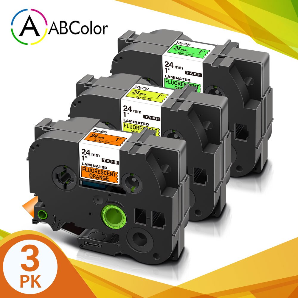 3PK Compatible for B51 C51 D51 Tape for Laminated Tape 24mm Fluorescent Printer Ribbon for Label Maker: Mix Color