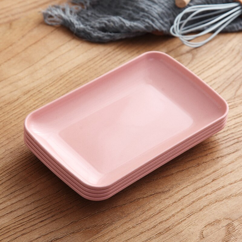 4 pezzi piatto di paglia di grano piatto rettangolare creativo stile nordico piatto di verzura ristorante casa spuntino piatto di frutta: rosa / 24.5cm