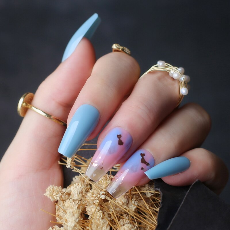 Faux-ongles en rose lavande, accessoire de manucure pour ballerine, longs et en fleurs: S-200