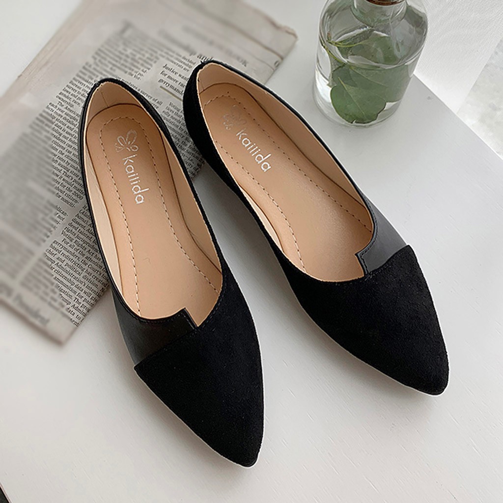 Scarpe basse a punta da donna Scarpe slip on patchwork solide Ballerine casual traspiranti Mocassini comfort quotidiano per tutti gli abbinamenti: Black / 35