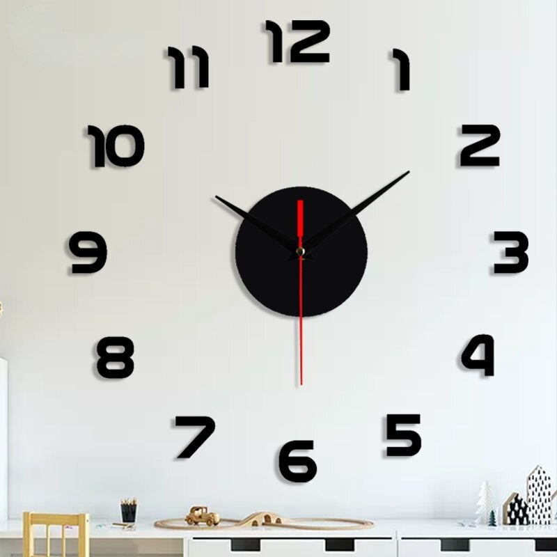Modern Wall Clocks Digital DIY Wall Clock Free Punch Clocks Living Room Background Wall Stickers Decorative Clock: Black / Diameter 100CM