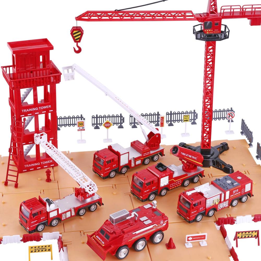 iPlay, iLearn Fire Truck Play Set, Firefighting Engine, Emergency Rescue Vehicles w/ Station for 3, 4, 5, 6 Year Old Boys
