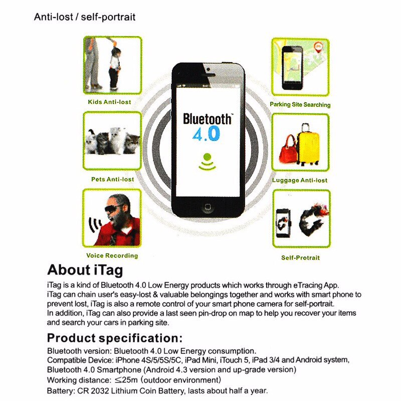 Smart iTag Bluetooth Tracker Child Bag Wallet Pet Key Finder Locator Anti-lost Alarm with Battery For iPhone Samsung