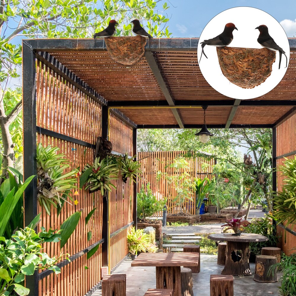 1 Set Artificial Bird Nest Decor Bird Nest Adornment with Simulation Swallows