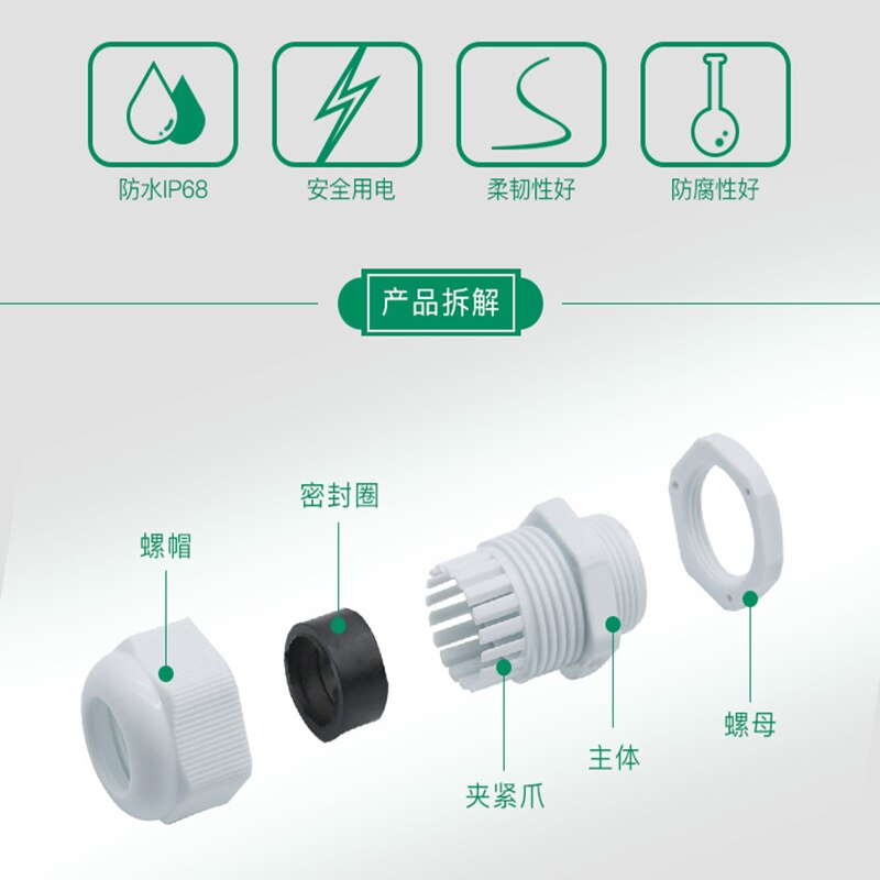 10 piezas PG7 conector de glándula de Cable de plástico de nailon impermeable para Cable de 3-6,5mm