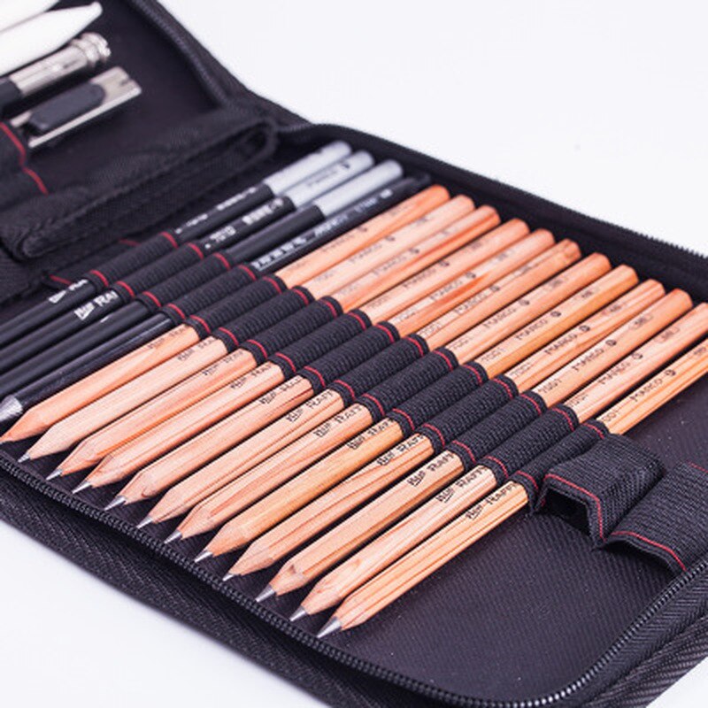 Sketch Pencil Set Sketching Drawing Kit Wood Pencil Bags Students Drawing Art Supplies Office Stationery
