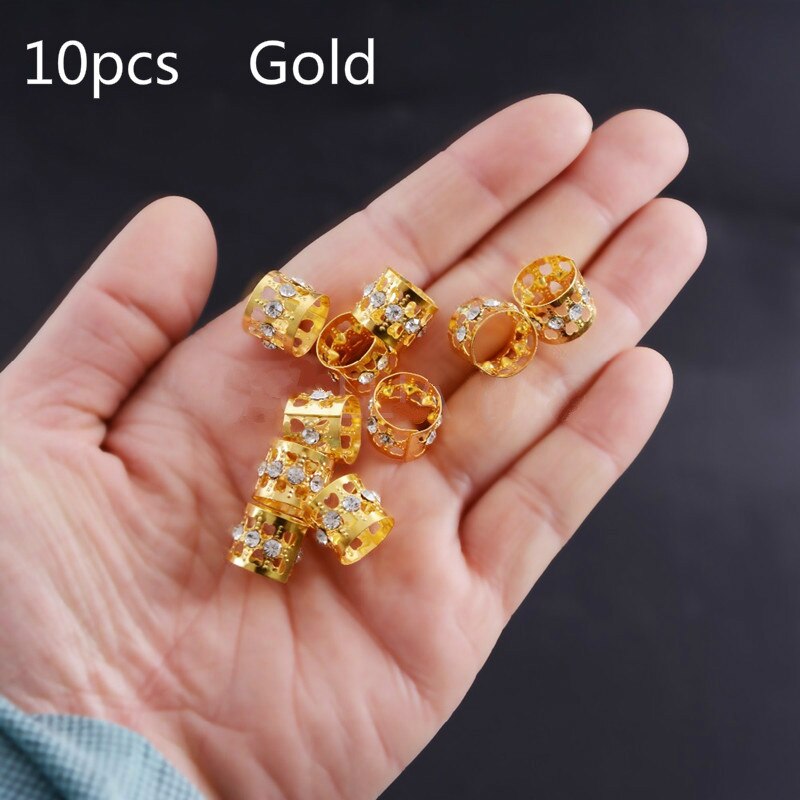 10/20 Pcs Gold Rhinestone Ring Dreadlock Beads for Braids Hair Beads for Dreadlocks Adjustable Hair Braid Cuff Clips: 10PCS Gold