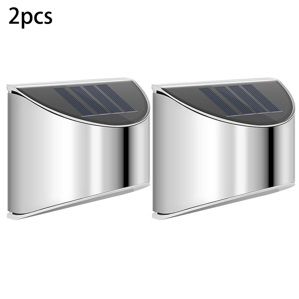 2/4Pcs Led Zonne-energie Rvs Hek Verlichting Muur Stap Patio Tuin Landschap Stap Stair Dekverlichting balkon Hek Sola: 2PCS