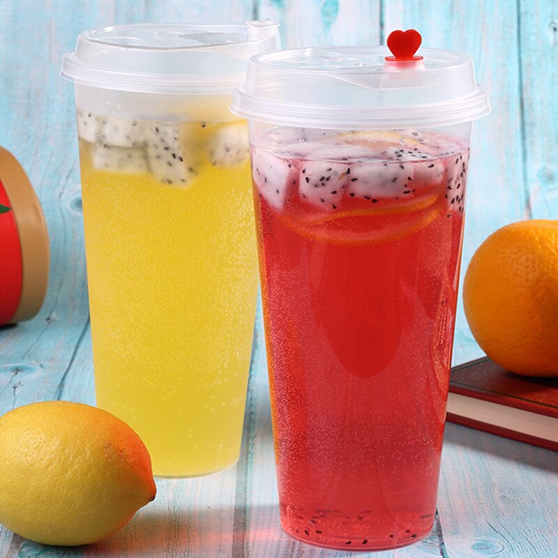 50pcs transparent disposable cups 360ml 500ml cold drink thick plastic cups birthday party favors cup with lid