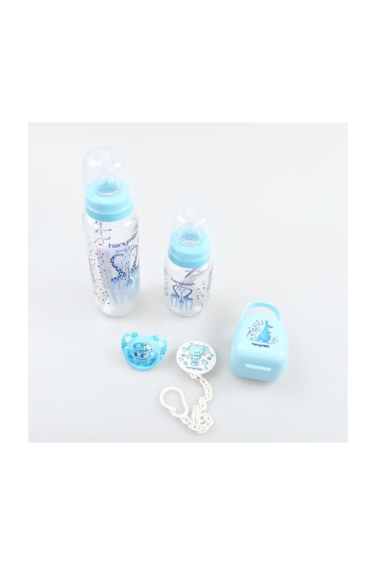 Blau 5'li Glas Baby Flasche Nippel einstellen einstellen Baby Ernährung Männlichen Art