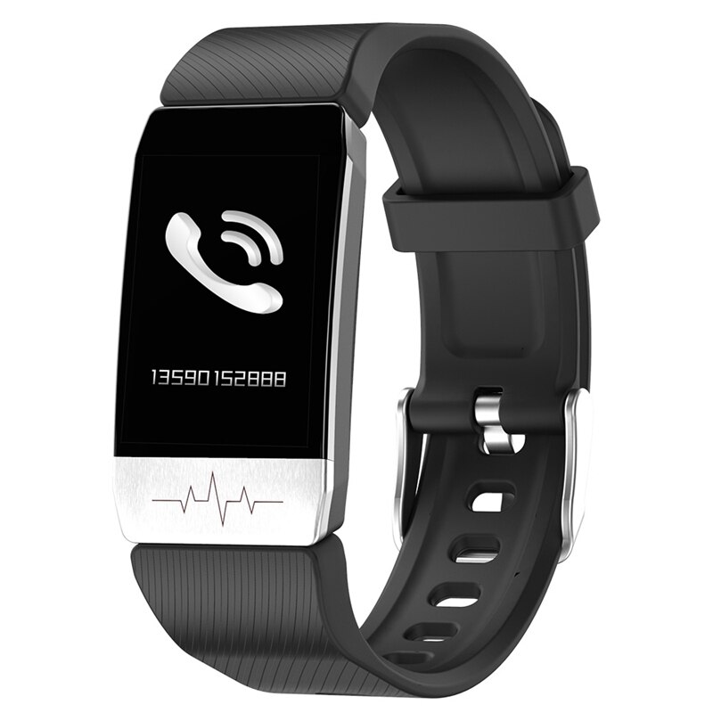 Bakeey T1 Thermometer Temperatuur Meting Ecg Gezondheid Monitor Smartband Run Route Track Muziek Helderheid Controle Smartwatch: Black