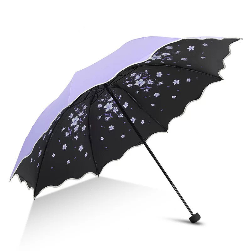 Mærke blomster paraply til kvinder folde pige parasol sol bærbar stærkt regn kvindelig sol uv klare paraplyer lys: Lilla