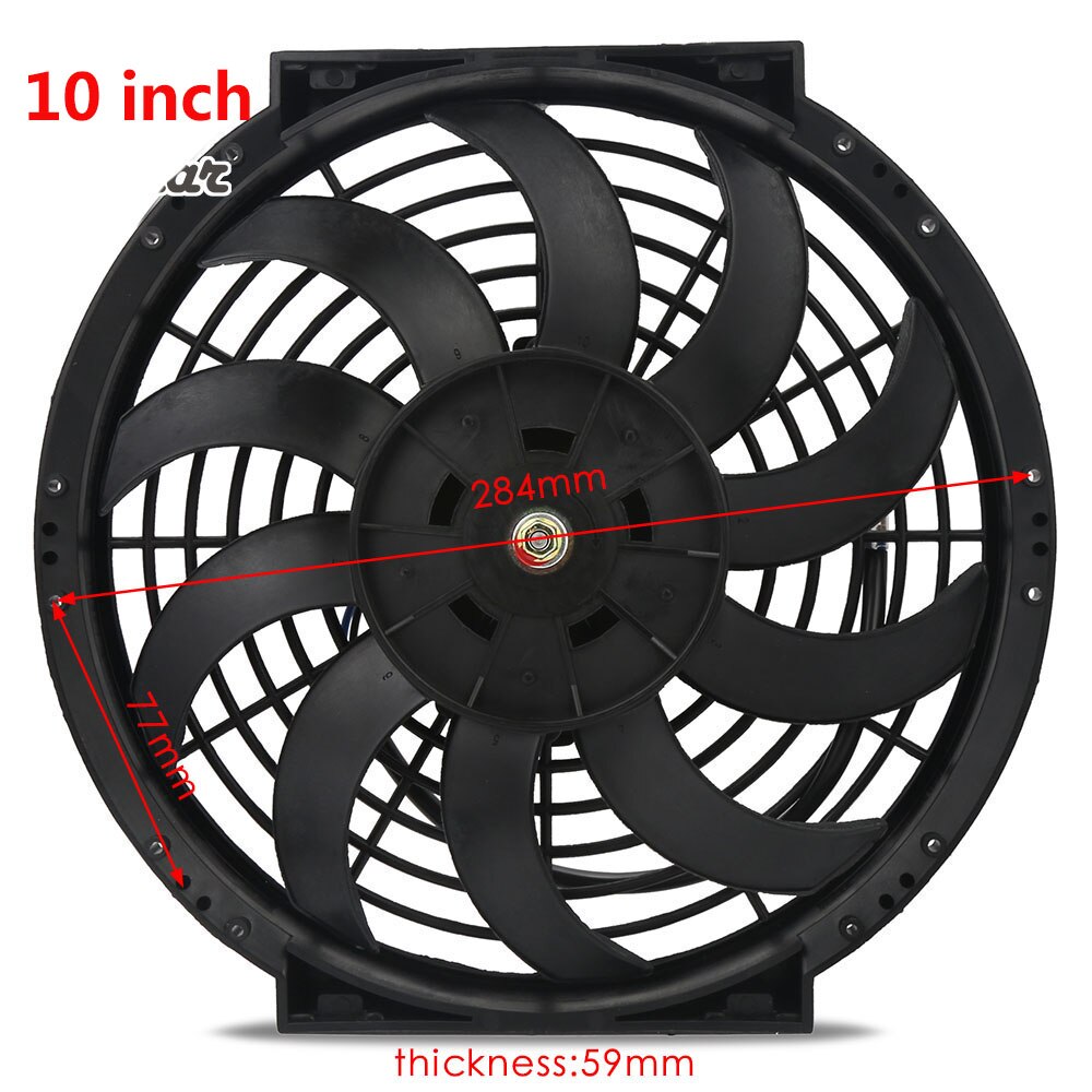 Universal 8" 10" 12" 14" Slim Electric Pull Push Fan /Motor Engine Radiator Oil Cooler Cooling Fan 12V 80W Straight Blades: 10 inch S-Blades