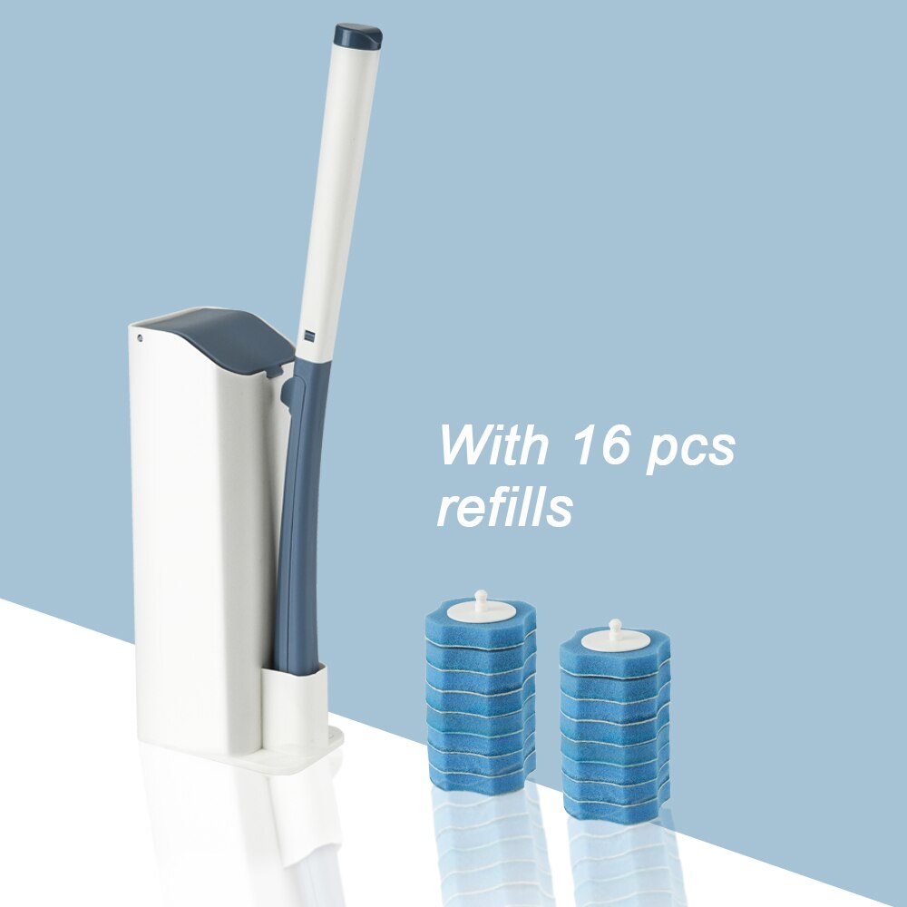 Toilet Brush Without Dead Angle Cleaning Toilet Brush Disposable Household Long Handle Cleaner Tool Bathroom Accessories: 1 set with 16refills