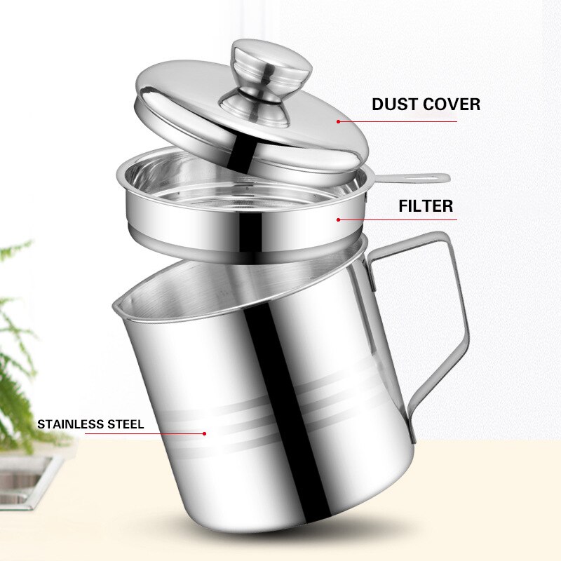 Rvs Olie Zeef Pot Container Opslag Kan Met Filter 1.2L Koken Olie Opslag Pot Keeper Voor Koekenpan Keuken Gereedschap