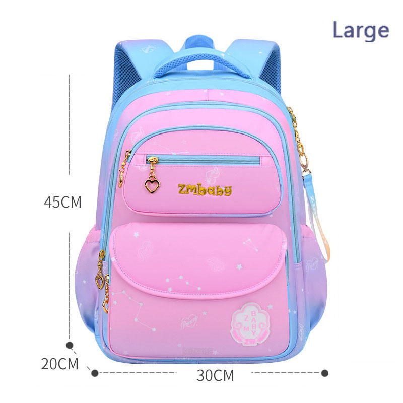 Girls Cute Princess School Bags Children Pink School Backpack Waterproof Hard-Wearing Bookbag Kids High Capacity Lightweight Sac: Gradient pink Large