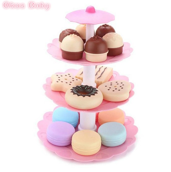 Neueste DIY Pretend Spielen Obst Schneiden Geburtstag Kuchen Küche Lebensmittel Spielzeug Cocina De Juguete Spielzeug Rosa Blau Mädchen für kinder: Cookie Tower