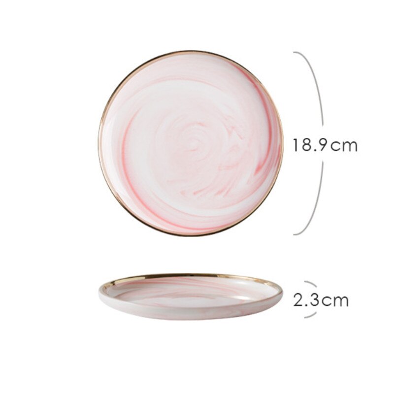 Pink Gray Marble Ceramic Dinner Dish Plate Rice Salad Noodles Bowl Soup Plates Dinnerware Home Tableware Kitchen Cooking Tools: Shallow plate S A