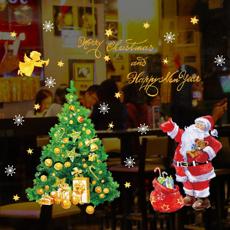 Christmas tree santa claus doors and windows Festival shop window glass snowflake decoration STICKER WALL STICKER
