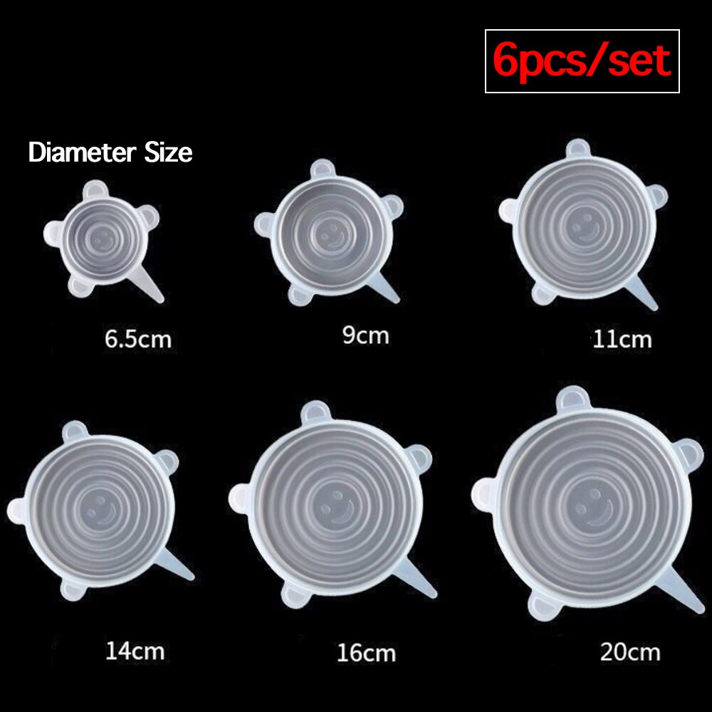 Tapas para cocina elásticas de silicona, accesorios universales para envolver comida, cuenco, olla, tapa, Cubierta para verdura de frutas, utensilios de cocina, 6 uds.