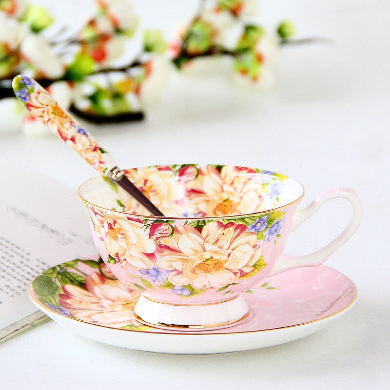 British Flower Pattern Afternoon Tea Cup Set Luxury Bone China Coffee Cup Europe Porcelain Ceramic Mug Cafe Party Drinkware: 7