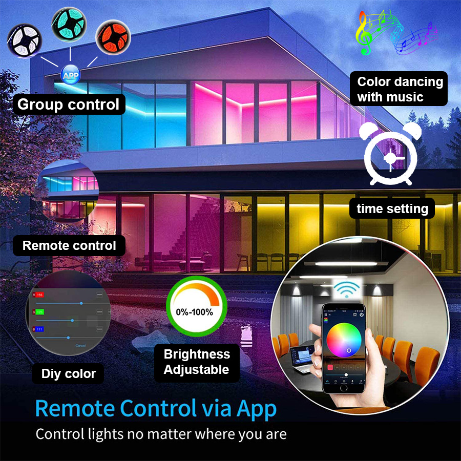 RGBWW WIFI LED Strip Lights 5050 RGBW LED Flexible Ribbon Tape APP Control +Power Supply Works With Alexa Google for Home Decor