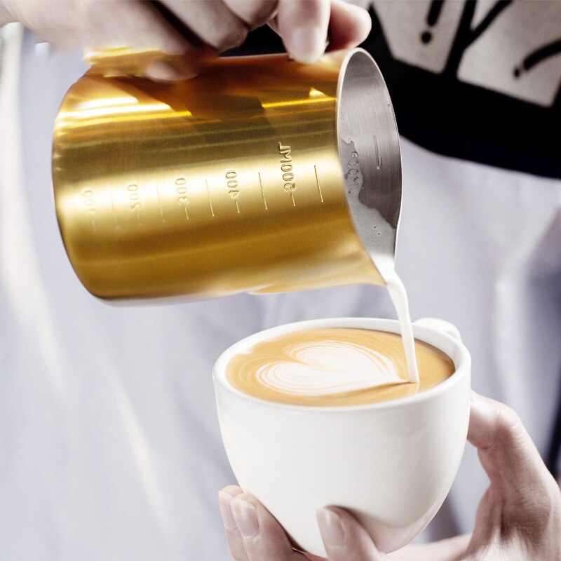 Jarra Barista Latte Art, jarras de leche de acero inoxidable de doble escala, lanzadores de café de alta clase y , 300, 600, 900ml